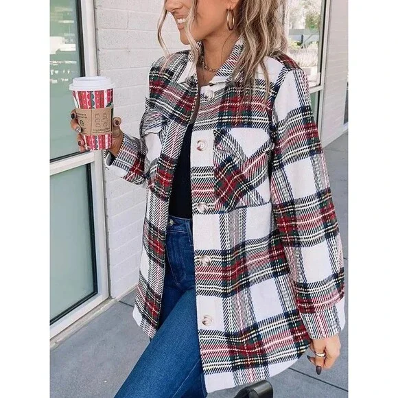 Ellison Shacket Shirt Jacket Womens Size S Red Green White Plaid Tartan - Picture 2 of 10